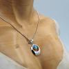 Large modern blue abalone mother-of-pearl and sterling silver pendant
