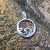Solid silver wave pendant with japanese or surf motif