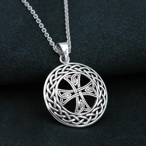Celtic interlacing and solar cross pendant in sterling silver