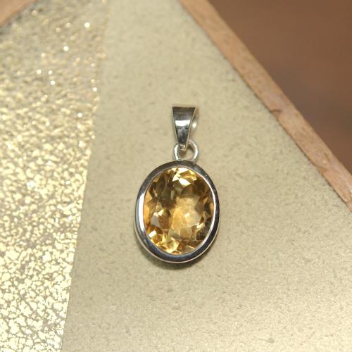 Oval Citrine Pendant on Solid Silver 925/1000
