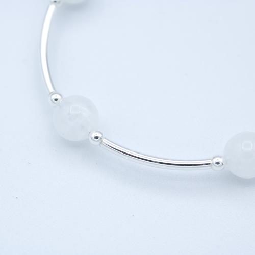 Solid silver bracelet moonstone round beads