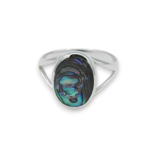Oval mother-of-pearl abalone and solid silver ring
