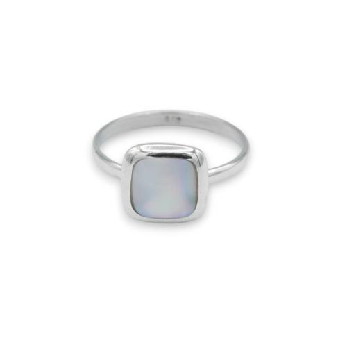 Modern square white mother-of-pearl ring in solid silver
