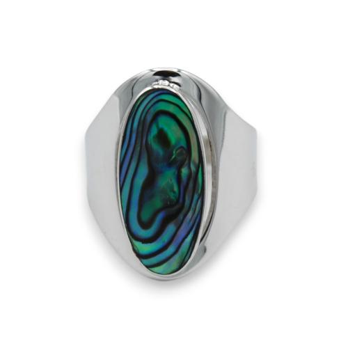 Large modern oval ring in solid silver and abalone mother-of-pearl