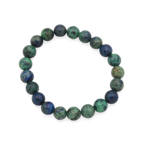 Elastic bracelet in natural Azurite-Malachite stone