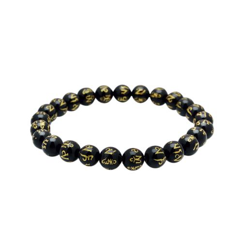 Elastic bracelet in carved black Agate beads