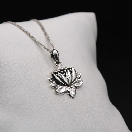 Indian Lotus Flower Pendant in Sterling Silver