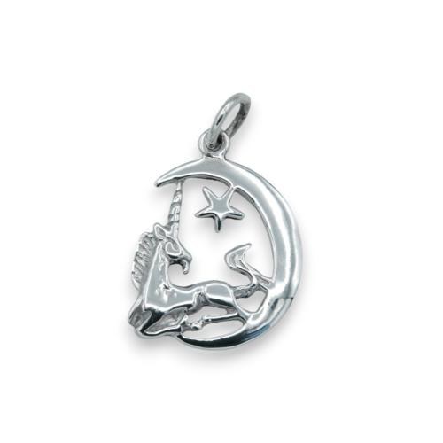 Solid silver unicorn moon star pendant