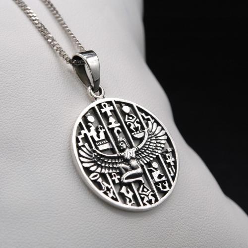 Sterling silver cartridge pendant with hieroglyphs and goddess Isis