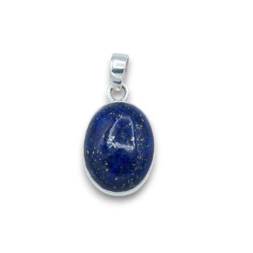 Solid silver oval lapis lazuli natural stone pendant