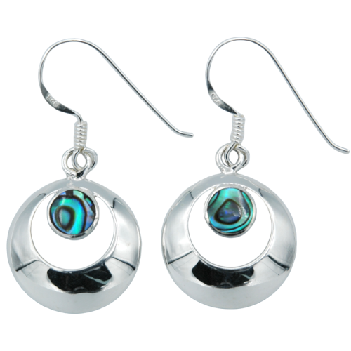 Round modern abalone mother-of-pearl and sterling silver earrings
