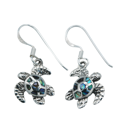 Sea turtle earrings in sterling silver and abalone mother-of-pearl