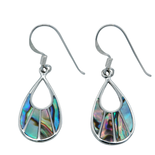 Modern dangling earrings in sterling silver and abalone mother-of-pearl