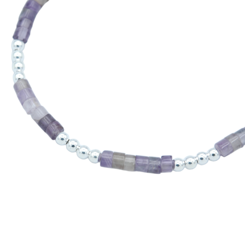 Semi-rigid bracelet with amethyst and 925 sterling silver beads