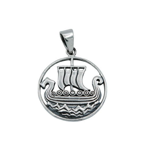 Viking Drakkar and circle pendant in 925 sterling silver
