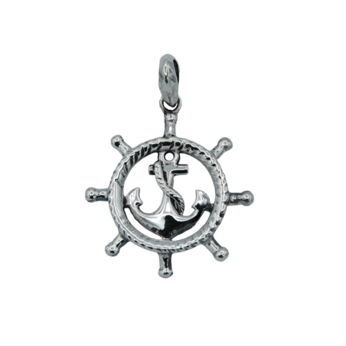 Ship's rudder, anchor and rope pendant in sterling silver 925