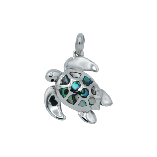 Sterling silver and bluish mother-of-pearl sea turtle pendant