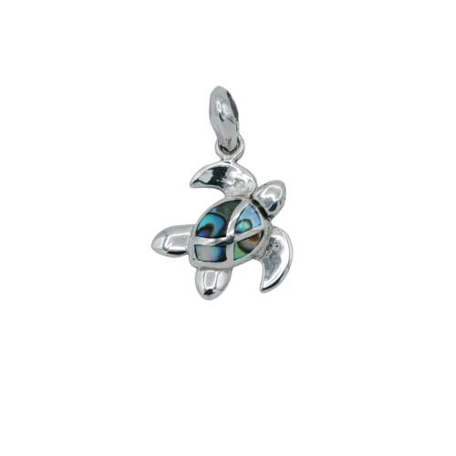 Baby sea turtle pendant sterling silver mother-of-pearl abalone
