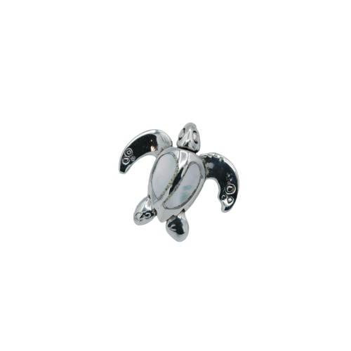 Baby sea turtle pendant in sterling silver and white mother-of-pearl