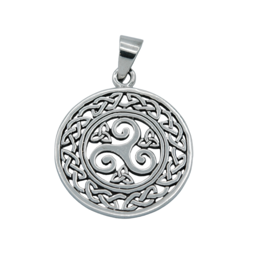 Sterling silver pendant for men or women with triquetra triskel and Celtic interlacing