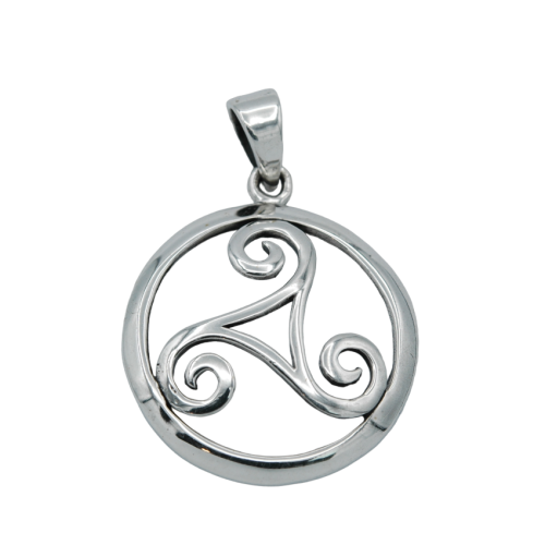 Celtic Triskel and circle pendant in sterling silver for men or women