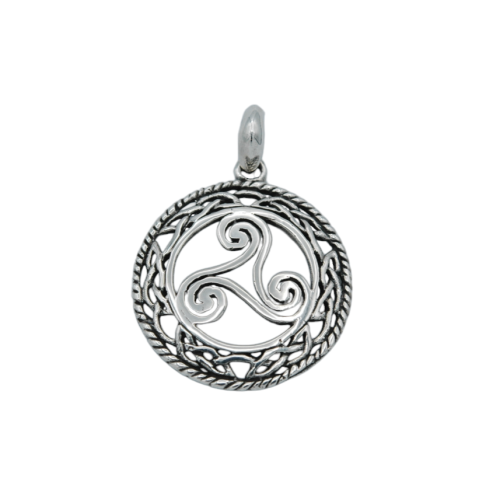 Sterling silver triskel and Celtic interlace pendant for women