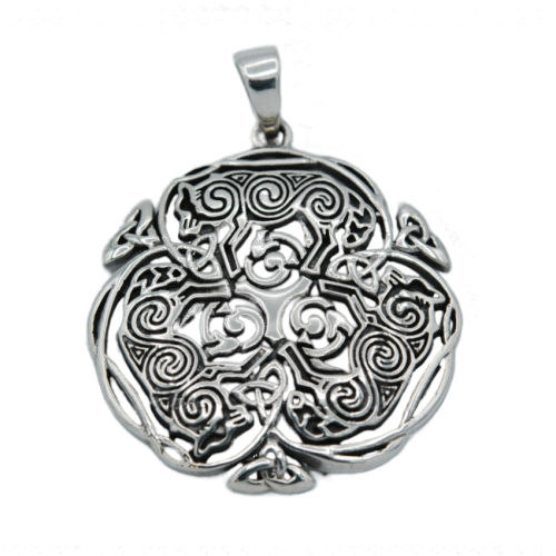 Triquetra and triskel viking wolf pendant in sterling silver for man or woman