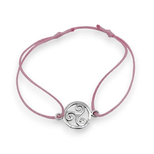 Bracelet triskel cerclé cordon de coton rose