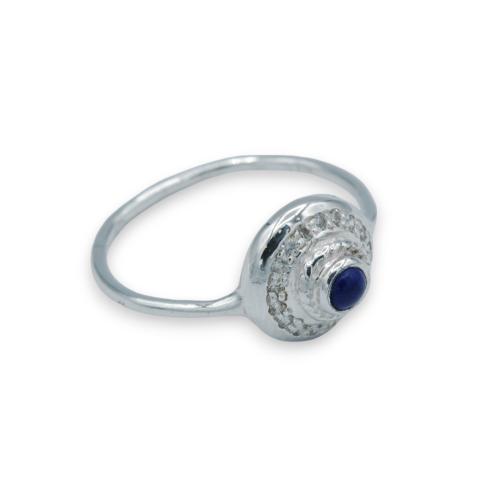 Bague discrète lapis lazuli ronde oxyde de zirconium argent massif