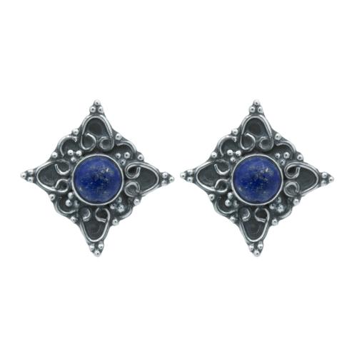Puces d'oreilles lapis lazuli ethnique argent massif